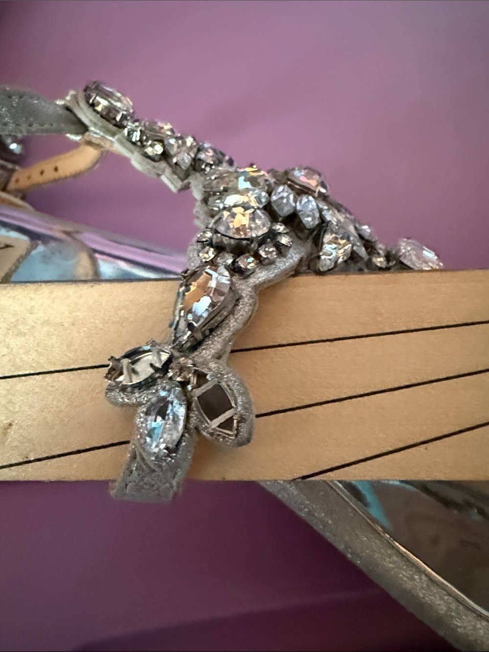 Badgley Mischka Silver Jeweled T-Strap Sandals - Picture 3 of 6
